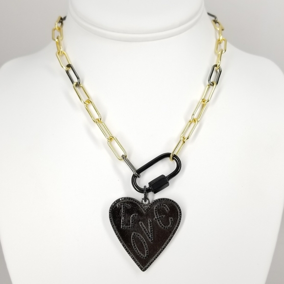 NWT Heart LOVE Pave CZ Paperclip Carabiner Choker - Picture 8 of 11